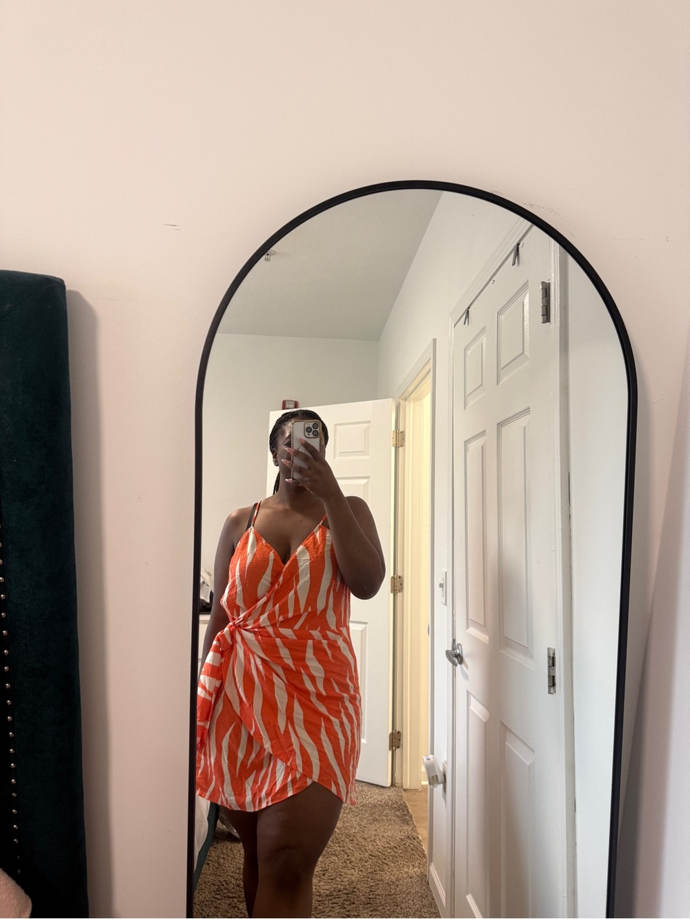 Orange White Stripe Wrap Mini Dress